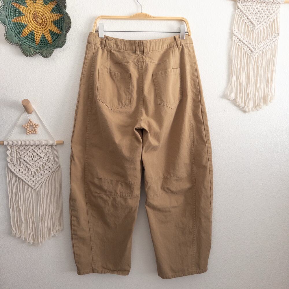Comfortable Tan Barrel Curved Leg Pants Size Large - Picture 2 of 5